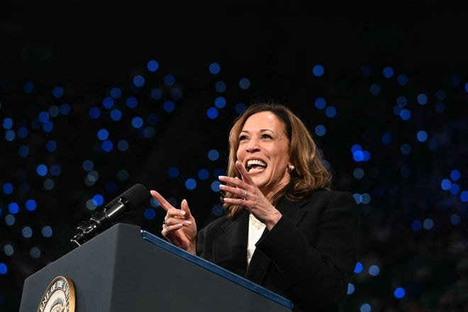 Democratic presidential candidate Kamala Harris, who was campaigning in Greensboro, NC, on Thursday, criticized Donald Trump's record on LGBTQ+ discrimination.